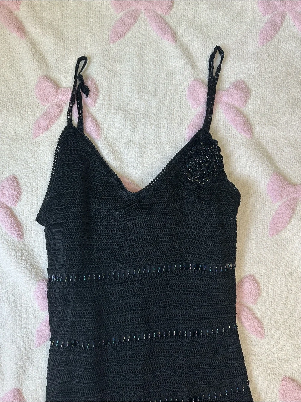 Black Spaghetti Strap Evening Dress with Beaded Skirt